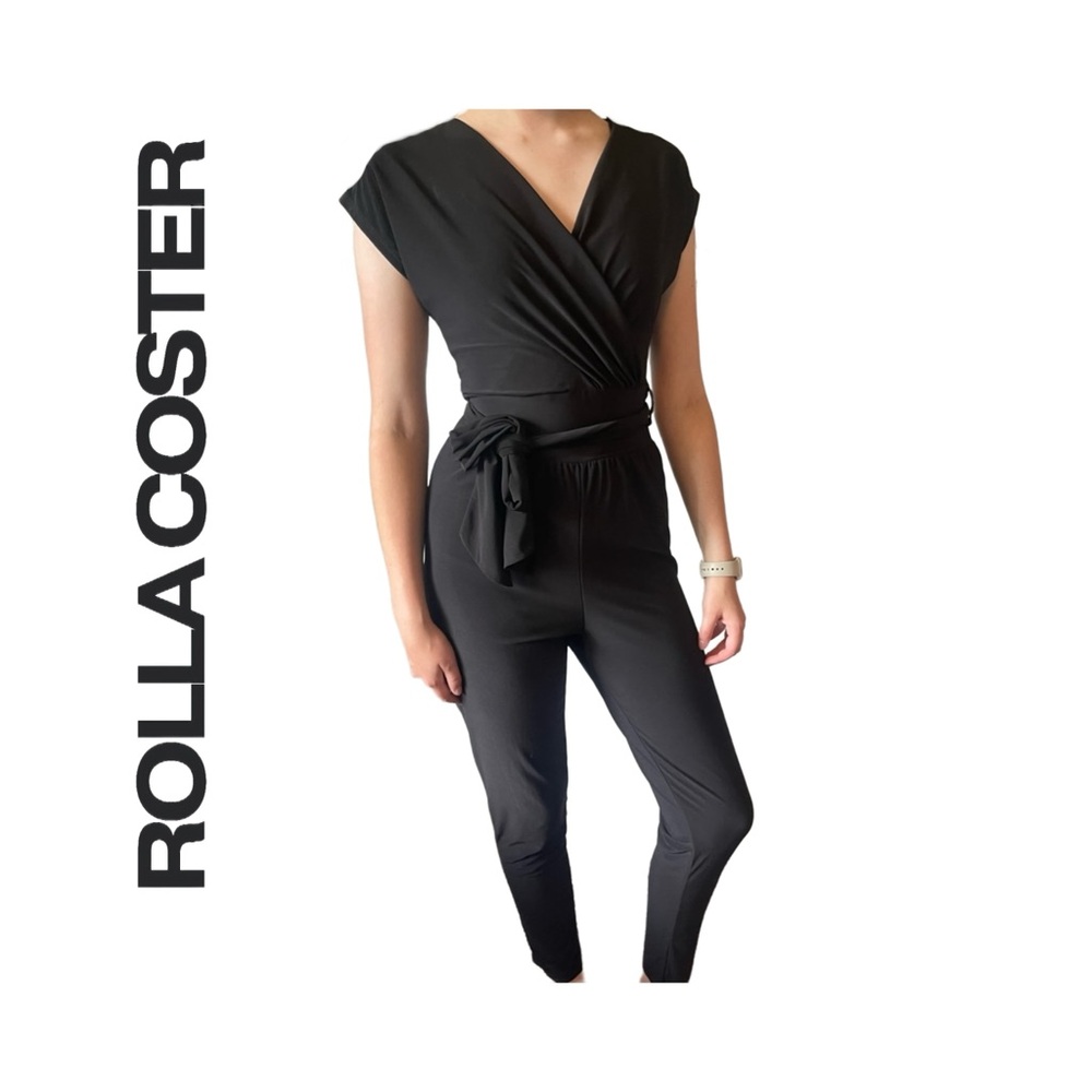 Rolla Coster Jumpsuit. Cap Sleeves with Belted Tie Waist. Black Size S LIKE NEW